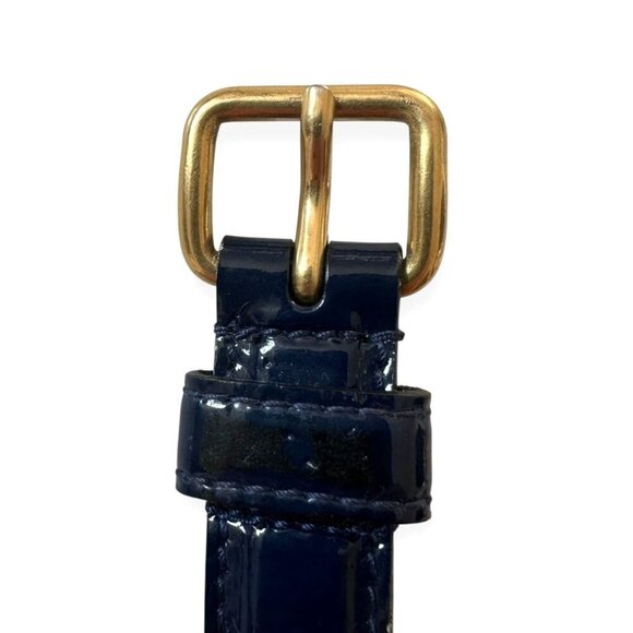 Miu Miu Blue Crinkled Patent Belt, Gold buckle,  Size 90/36\